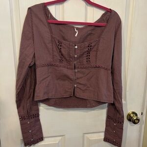 Free People Joi Blouse Roan Rogue Eyelet Crop Top Size XL